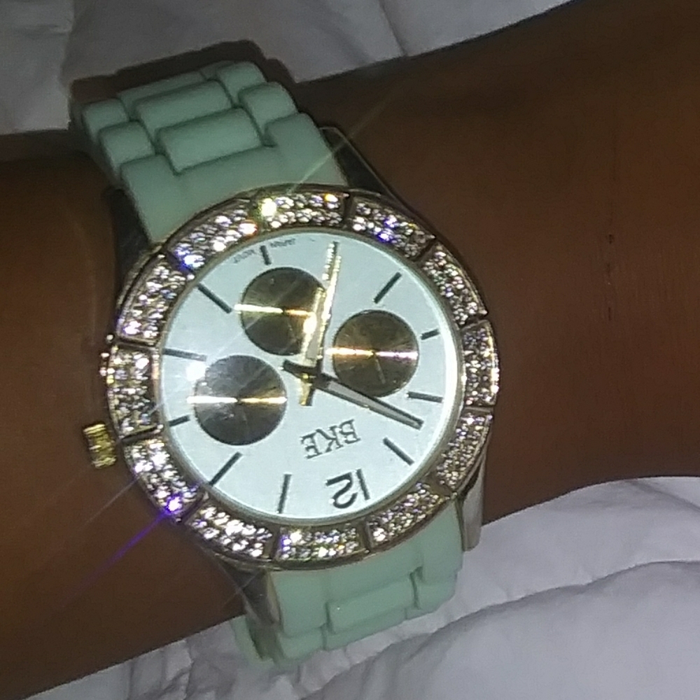 BKE rhinestone watch w/ silicone straps in teal